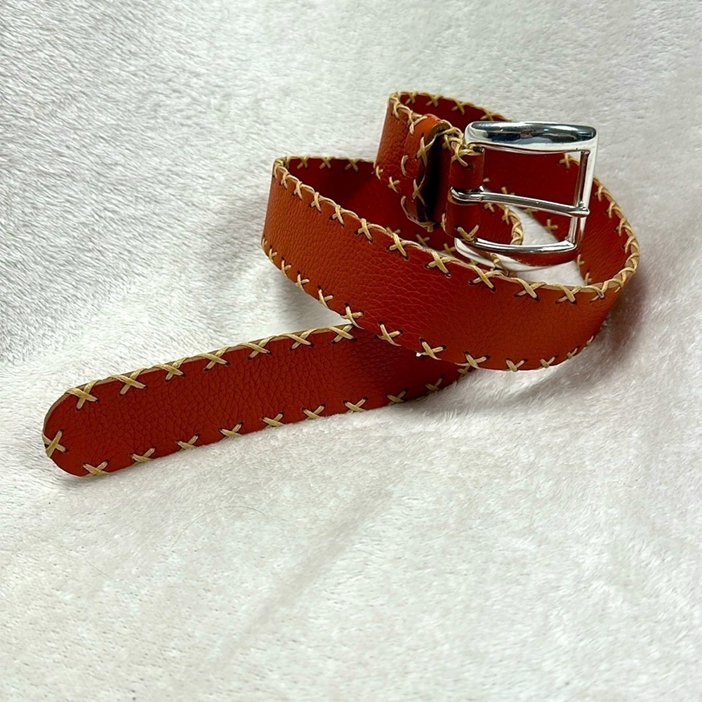 Randall Dodge rd2 rich Carmel  belt, silver buckle, tan detailed stitching